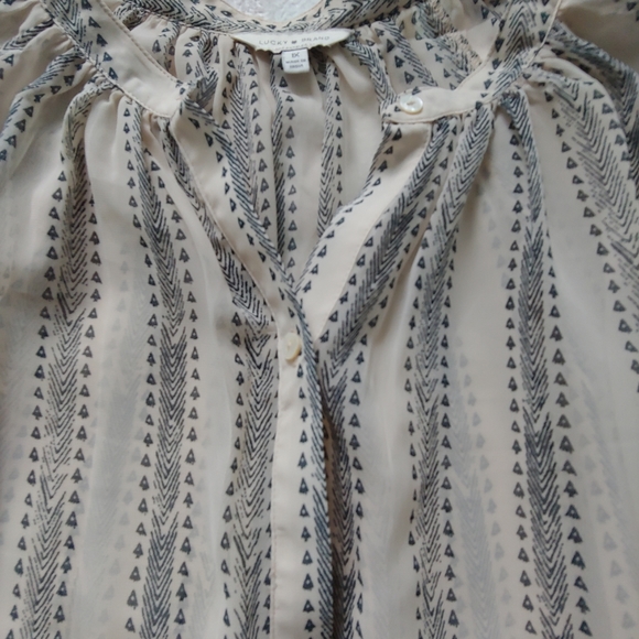 EUC Plus Size Lucky Brand Sheer Button Front Geo Stripe Poet Blouse – Size 1X - Picture 6 of 14